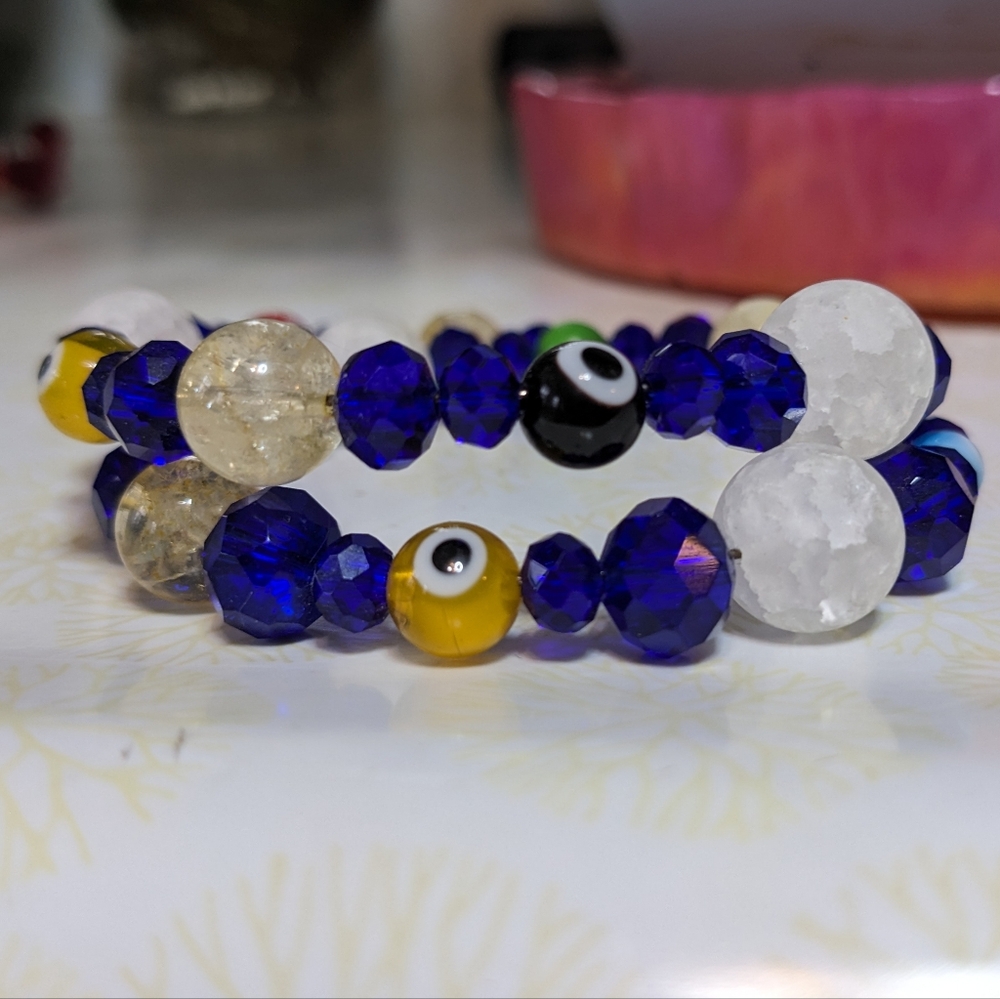 🧿SOLD🧿Evil Eye Protection Citrine Quartz Beads Good Luck Crystals Blue - Picture 5 of 17
